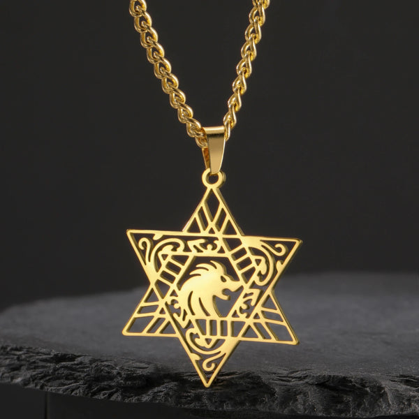 Colar Feminino Estrela de Davi com Leão de Judá - Mega Oferta
