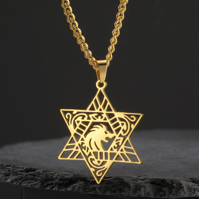 Colar Feminino Estrela de Davi com Leão de Judá - Mega Oferta