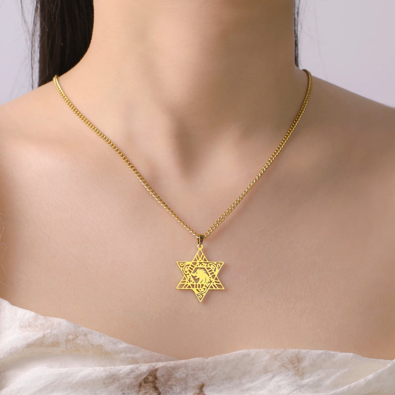 Colar Feminino Estrela de Davi com Leão de Judá - Mega Oferta
