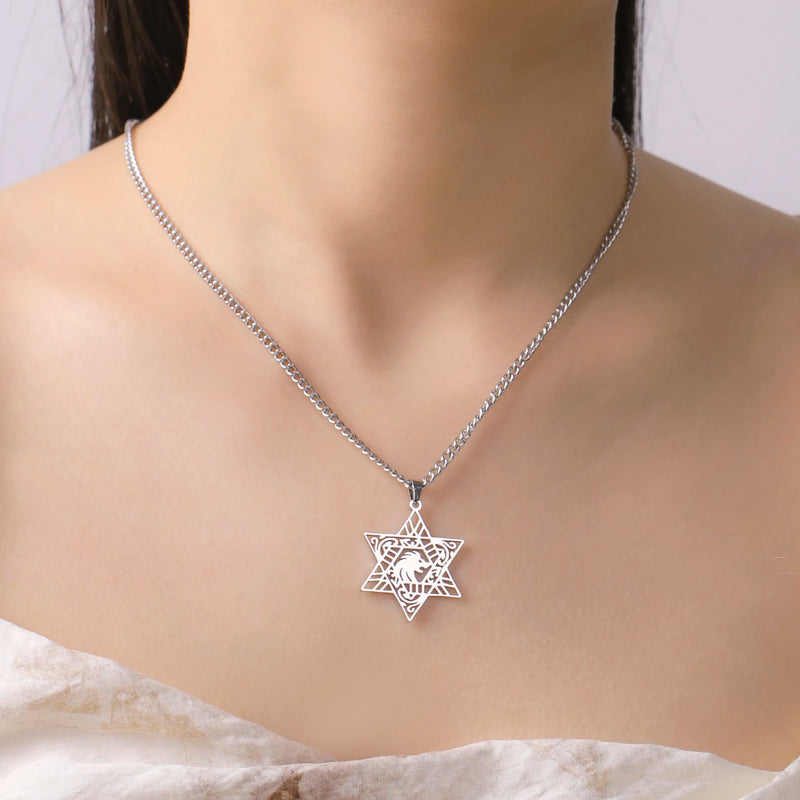 Colar Feminino Estrela de Davi com Leão de Judá - Mega Oferta