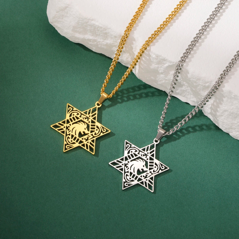 Colar Feminino Estrela de Davi com Leão de Judá - Mega Oferta