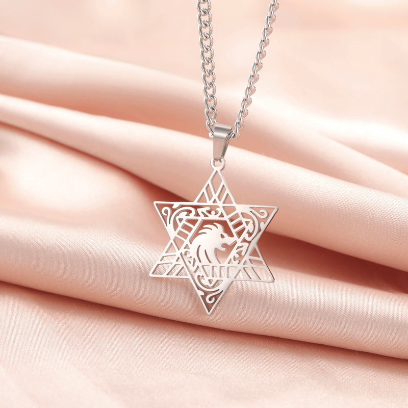 Colar Feminino Estrela de Davi com Leão de Judá - Mega Oferta